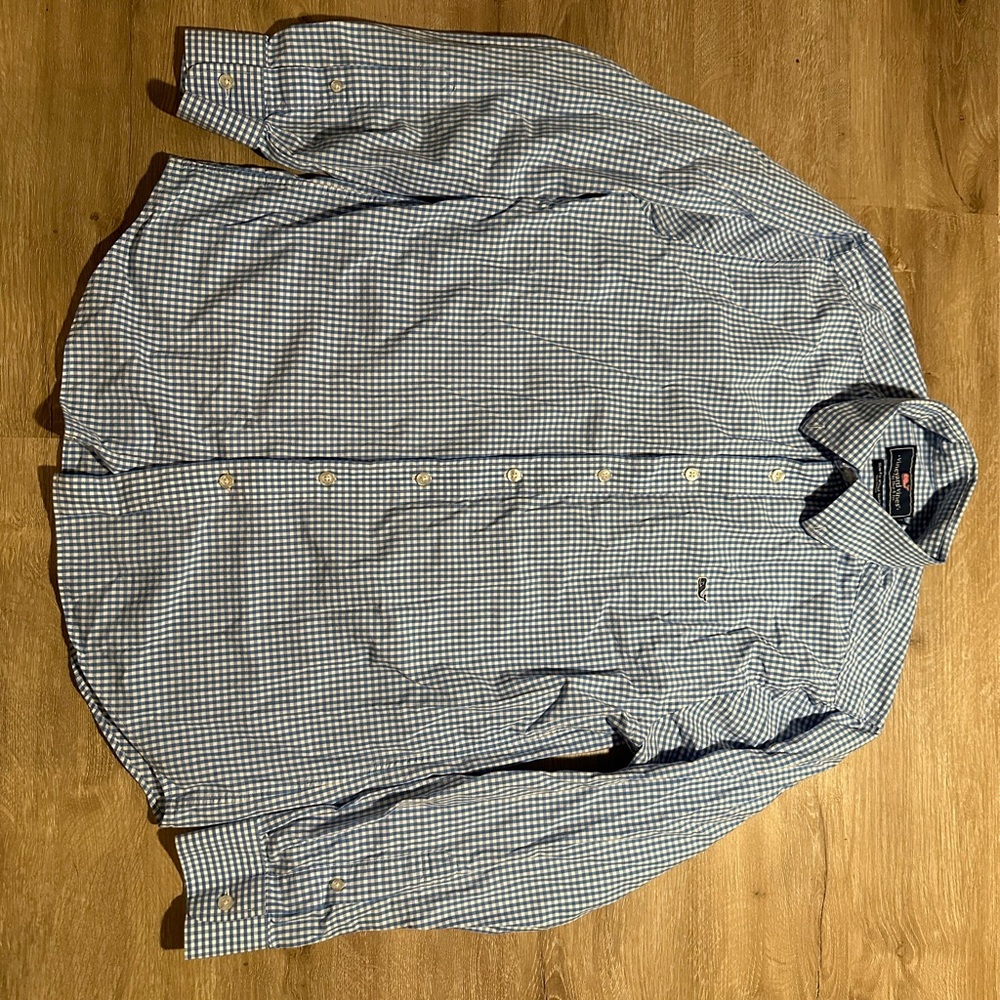 Vineyard Vines Size Medium Gingham Shirt Slim Fit Whale Blue White Check